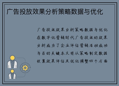 广告投放效果分析策略数据与优化